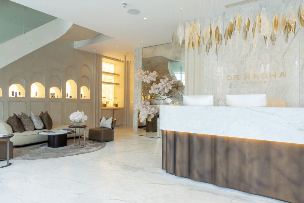 The reception at London Aesthetic Clinic Dr Rasha Clinic, Knightsbridge